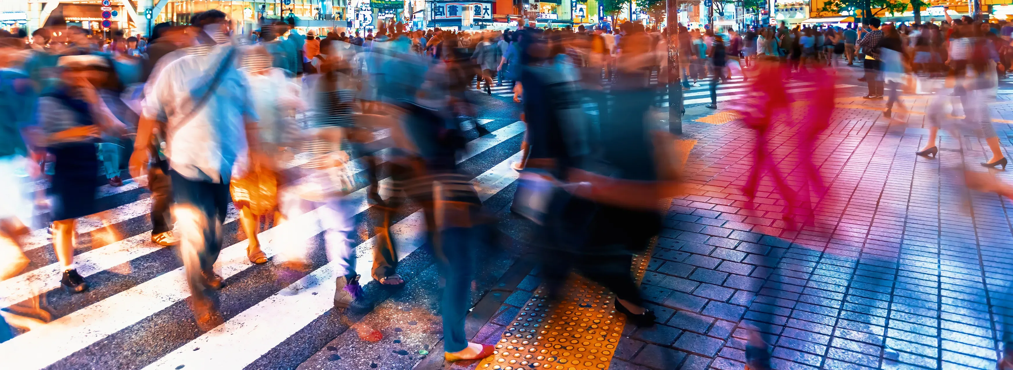 A crowded crossing in long exposure.